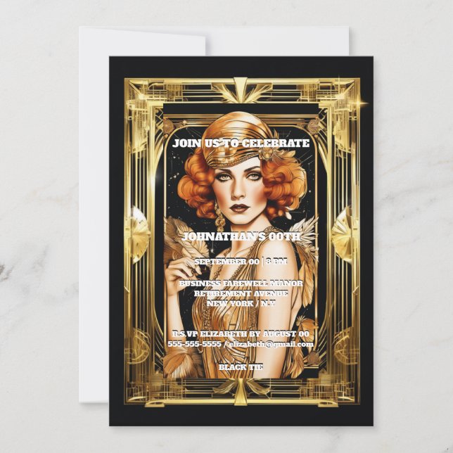 Invitation Gatsby Flapper girl événement officiel de cravate  (Devant)
