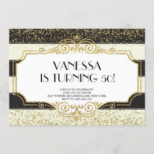 Invitation Gatsby Gold Black Parties scintillant 50e annivers
