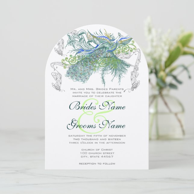Invitation Gatsby Musical Peacock Inséparables Vintages (Debout devant)