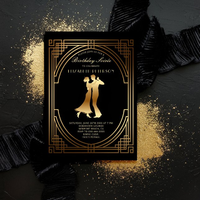 Invitation Gatsby Roaring Twenties Art Déco Flapper Anniversa (gatsby party invitation roaring twenties 1920s art deco nouveau frame gold business corporate event)