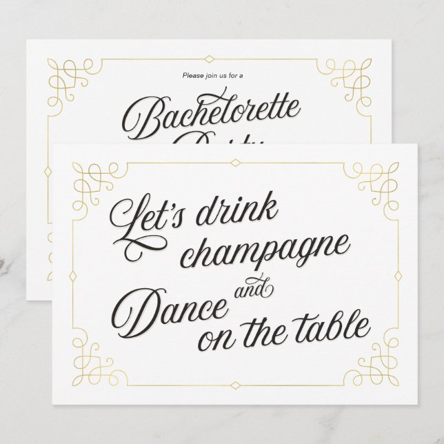 Invitation Gatsby Style Gold Bachelorette Party (Devant / Derrière)