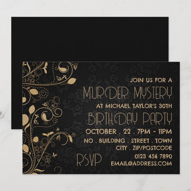 Invitation Gatsby Style, Meurtre Mystère fête d'anniversaire (Devant / Derrière)