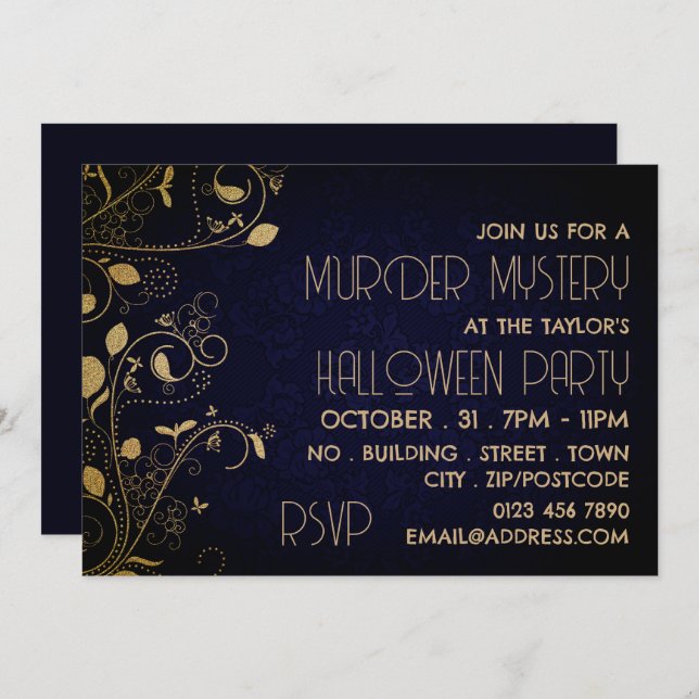 Invitation Gatsby Style, Meurtre Mystère Halloween Party (Devant / Derrière)