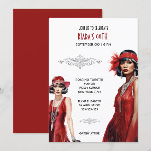 Invitation Gatsby thème rouge noir flapper filles mélanine bl