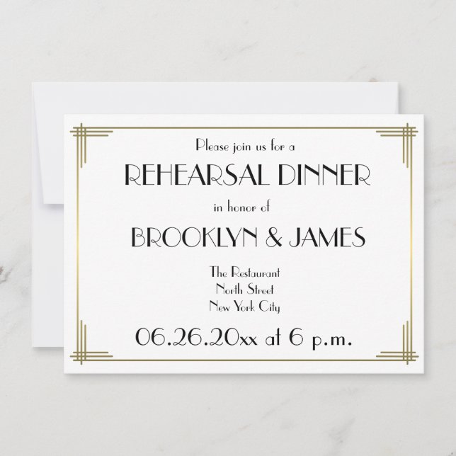 Invitation Gatsby White Art Déco Mariages de répétition Invit (Devant)