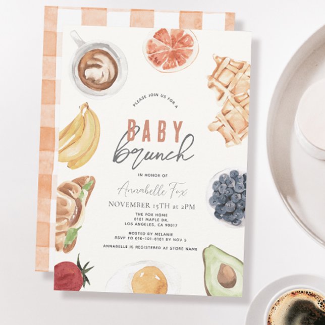 Invitation gaufres Café Fruits Aquarelle Bébé Brunch (Créateur téléchargé)