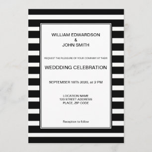 Invitation Gay M. & M. moderne noir rayures blanches Mariage