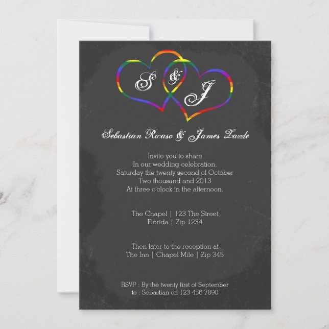 Invitation Gay pride de tableau de bord Rainbow Heart Mariage (Devant)
