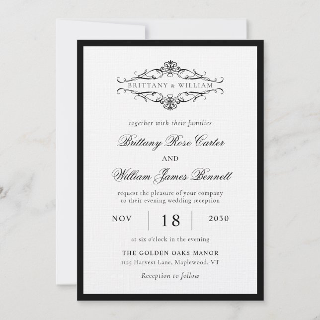 Invitation [GAZELLE] Élégant Mariage monochrome noir et blanc (Devant)