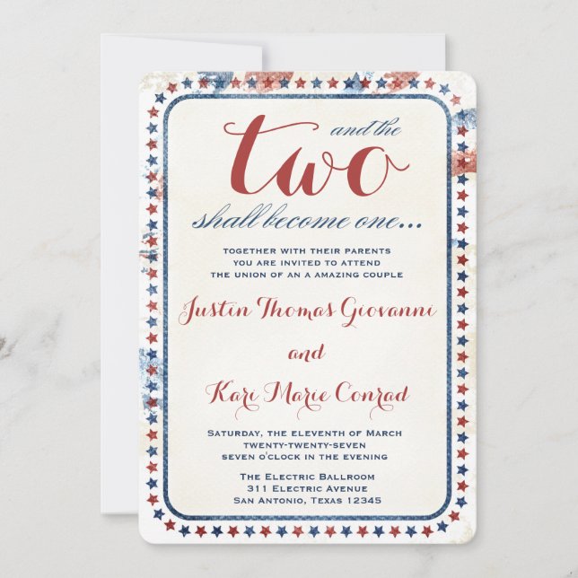 Invitation GC All American Red White Blue Mariage Ivitation (Devant)