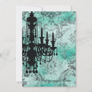 Invitation GC Jolie Chandelier Turquoise Grey Damask