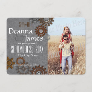 Invitation Gears Industrial Steel Grey Enregistrer la date