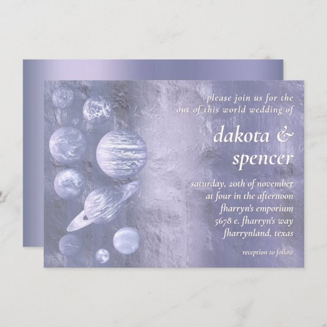 Invitation Geek Chic Mariage | Dusty Lavender Solar System (Devant / Derrière)