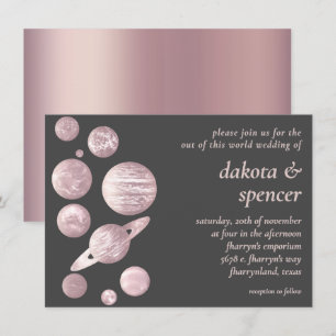 Invitation Geek Chic Mariage   Système solaire gris rose mauv