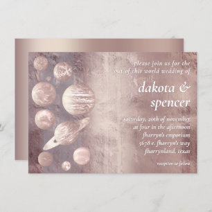 Invitation Geek Chic Mariage   Système solaire or Rose cuivre