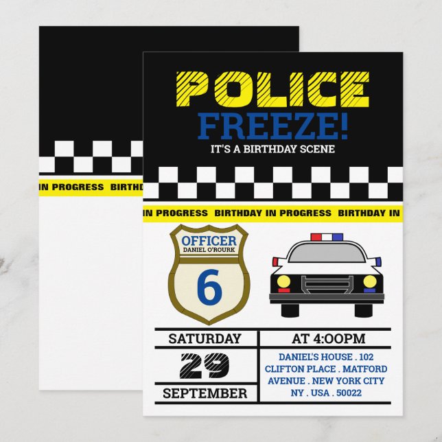 Invitation Gèle ! Parti d'anniversaire de l'officier de polic (Devant / Derrière)