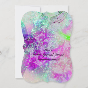 INVITATION GEM BLEU ABSTRAIT, VAGUES POURPULAIRES TURQUOISES