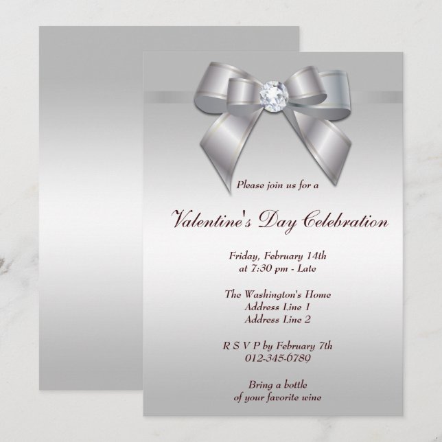 Invitation Gem Bow et Ribbon Valentine's Day Party (Devant / Derrière)
