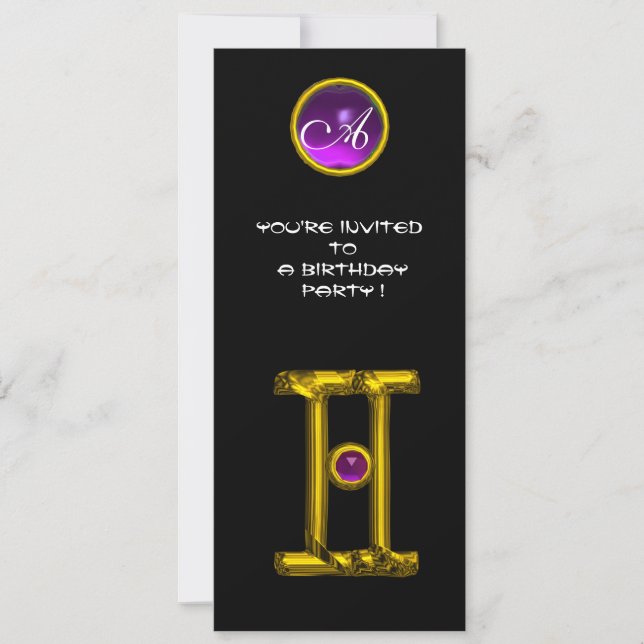 Invitation GEMINI ALEXANDRITE MONOGRAM, améthyste noir clair (Devant)