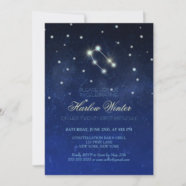 Invitation Gemini Constellation fête d'anniversaire (Devant)