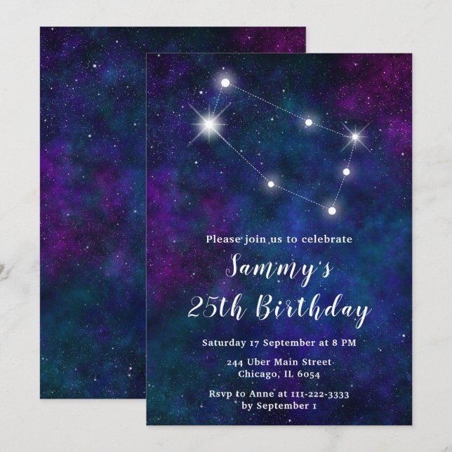 Invitation Gemini Zodiac Constellation fête d'anniversaire (Devant / Derrière)