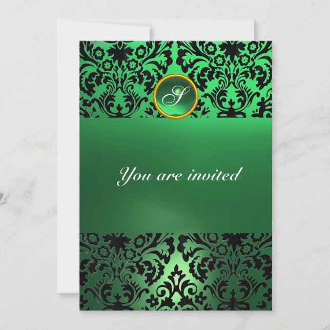 Invitation GEMME DE DAMAS MONOGRAMME jade vert (Devant)