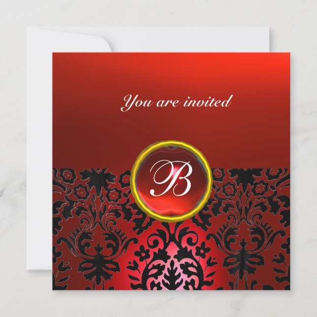 Invitation GEMME DE DAMAS MONOGRAMME rouge noir blanc (Devant)