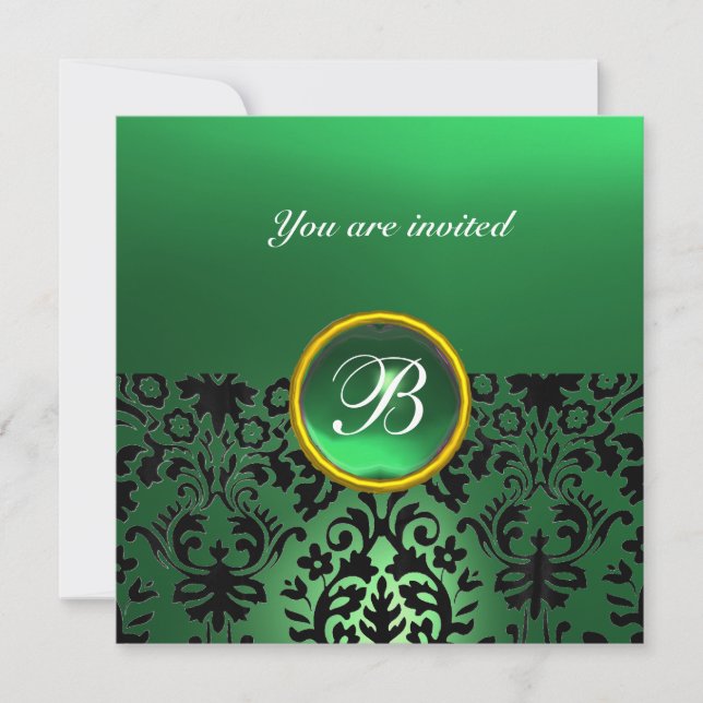 Invitation GEMME DE DAMAS MONOGRAMME vert jade (Devant)