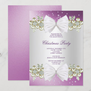 Invitation Gemmes Classy & Bow Purple Christmas