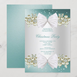 Invitation Gemmes et bow Turquoise Noël