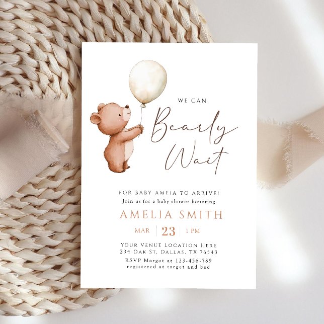 Invitation Gender Neutral Bearly Wait Teddy Bear Baby Shower (Créateur téléchargé)