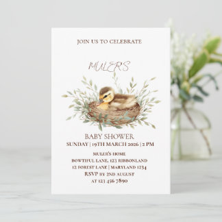 Invitation Gender Neutral Watercolor Duckling Baby Shower Inv
