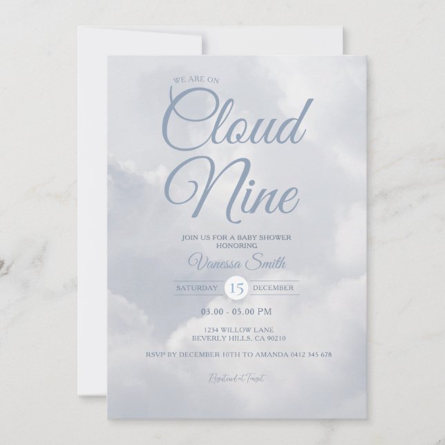 Invitation Gender Neutral We Are On Cloud Nine Baby Shower (Devant)