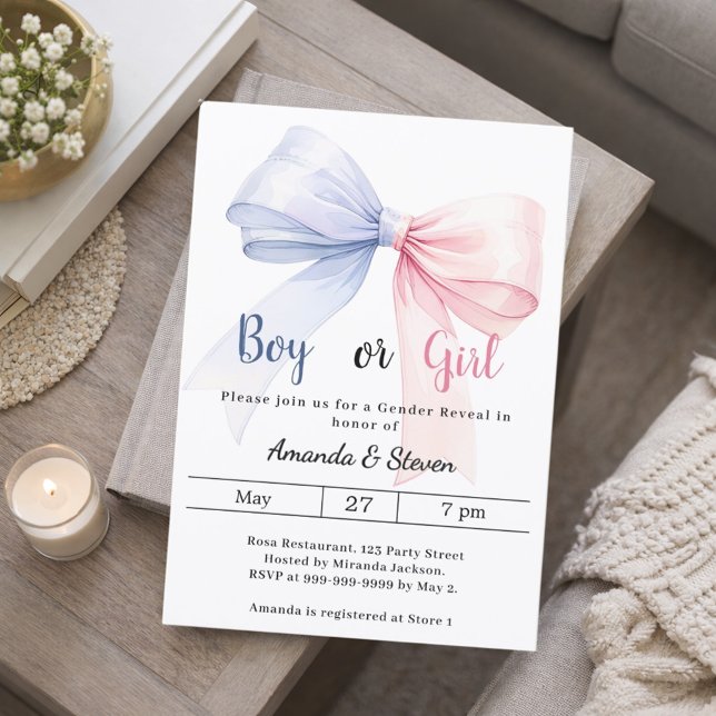 Invitation Gender reveal pink blue bow boy girl (Créateur téléchargé)