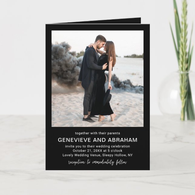Invitation Genevieve Black Photo Mariage moderne (Devant)