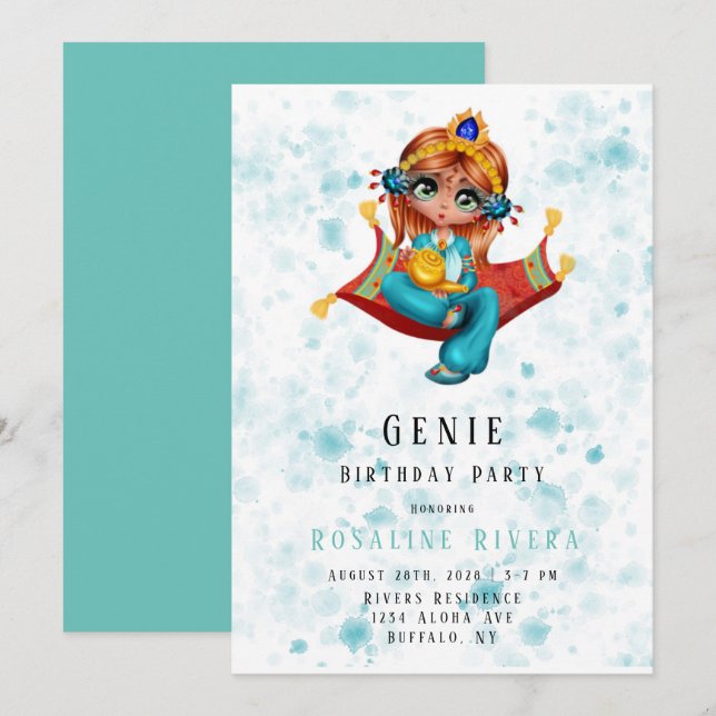Invitation Genie Red Carpet Preteen Fille fête d'anniversaire (Devant / Derrière)