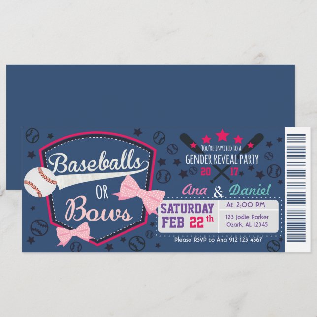 Invitation Genre de bébé révélée - Bébés ou Bows (Devant / Derrière)