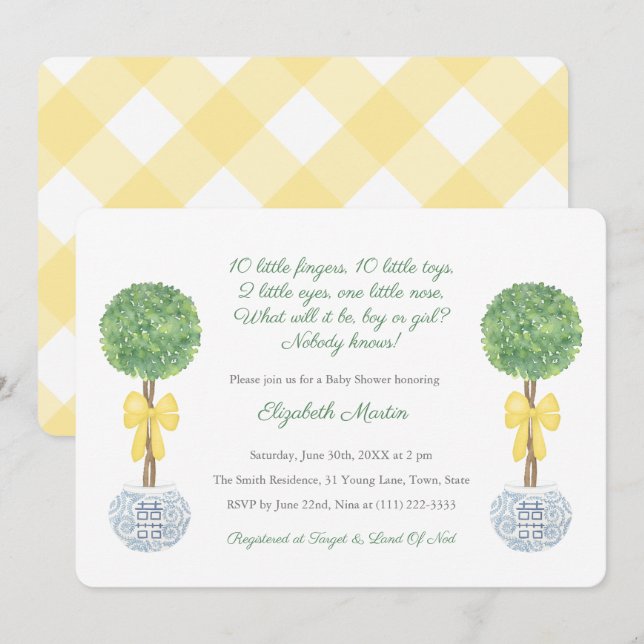 Invitation Genre inconnu 10 Petits Doigts Baby shower poème (Devant / Derrière)