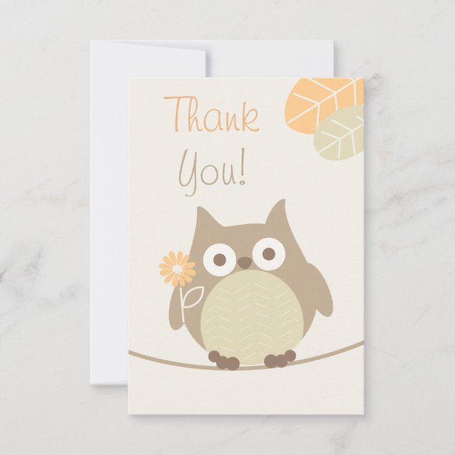 Invitation Genre neutre de l'Merci du hibou Baby shower (Devant)