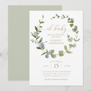 Invitation Genre Neutre Oh Baby Eucalyptus Baby shower Invi