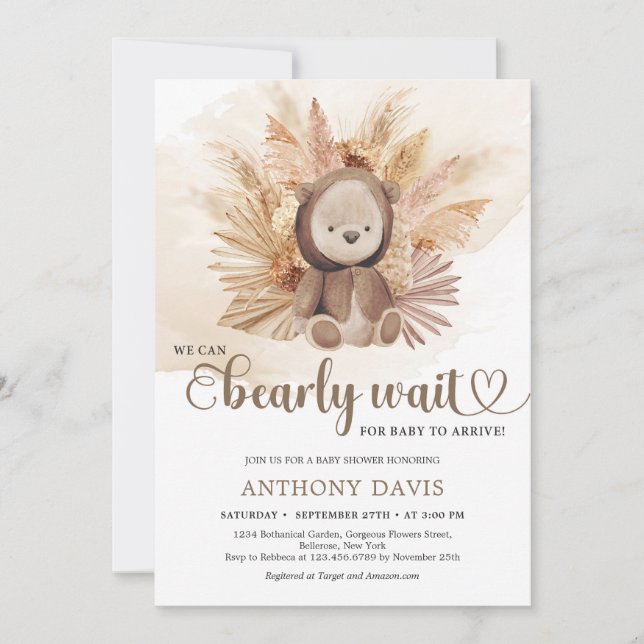 Invitation Genre neutre ours bébé sweatshirt pampas herbe (Devant)