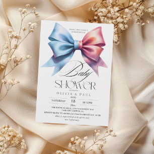 Invitation Genre Reveal Bow rose et bleu Baby Boy Girl