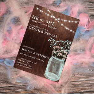 Invitation Genre Reveal Pink Blue Baby's Bois de respiration