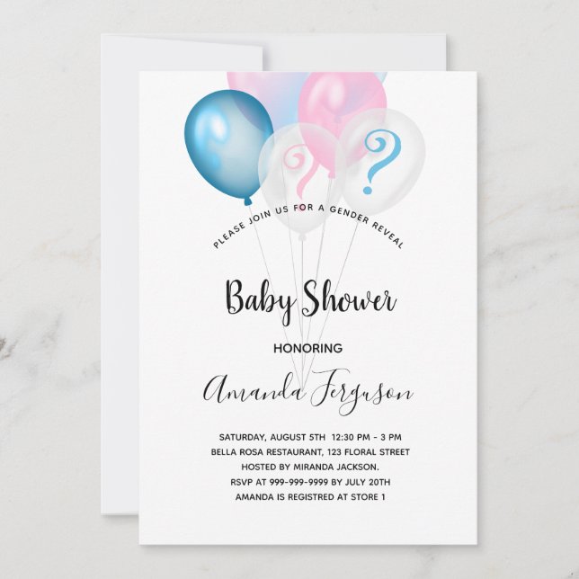 Invitation Genre révéler baby shower bleu rose garçon fille (Devant)