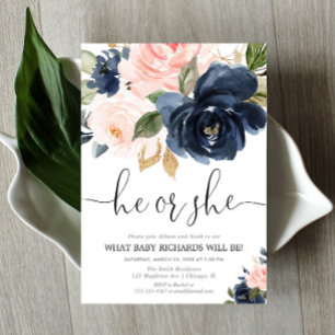 Invitation Genre révéler bleu marine rose rousse bleu floral 
