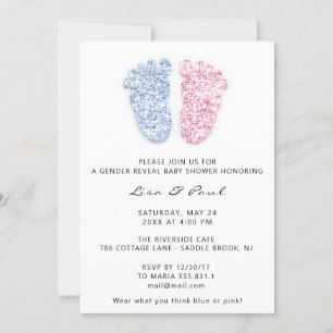 Invitation Genre Révéler Pieds Parties scintillant Rose Bleu 