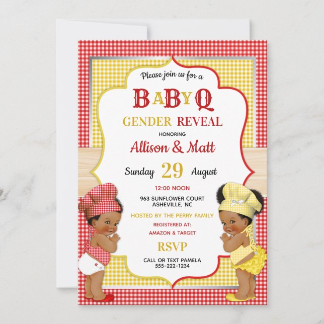 Invitation Genre Revey Baby Q BBQ Rouge Jaune En vichy (Devant)