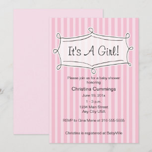 Invitation gentiment rayée de baby shower (rose)