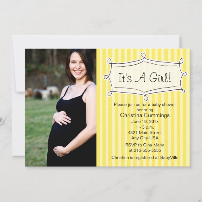 Invitation gentiment rayée de photo de baby shower (Devant)