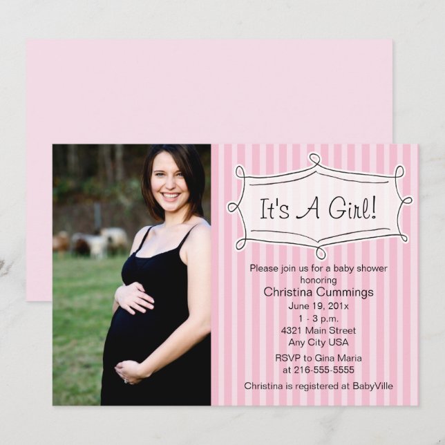 Invitation gentiment rayée de photo de baby shower (Devant / Derrière)